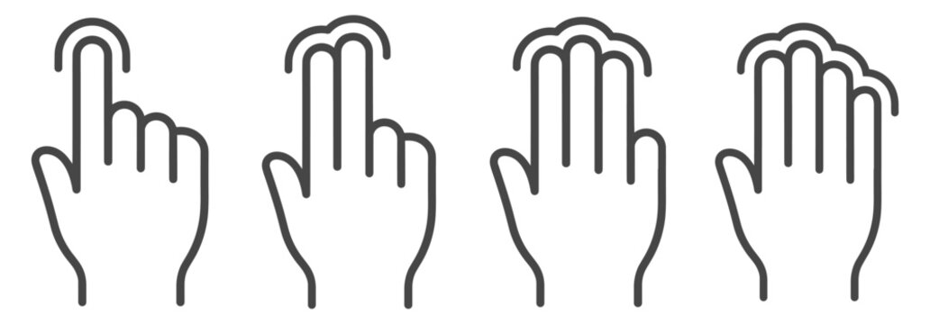 Touchscreen tap gesture icons on transparent background