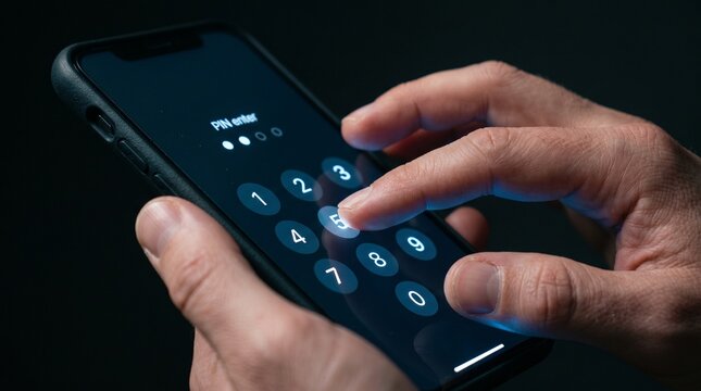 Hands Entering Security PIN Code on Smartphone Screen for Authentication