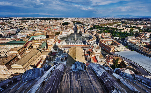 Arial view of St. Peter's Square and St. Peter's Basilica in Vatican City, Rome, Italy, Europe 