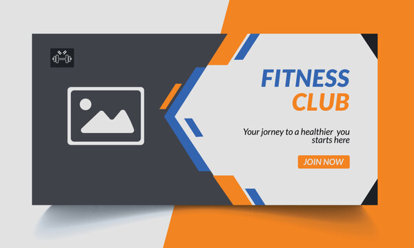 Fitness club membership card with dumbbell and join now button