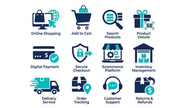 Ecommerce business online shopping icons.