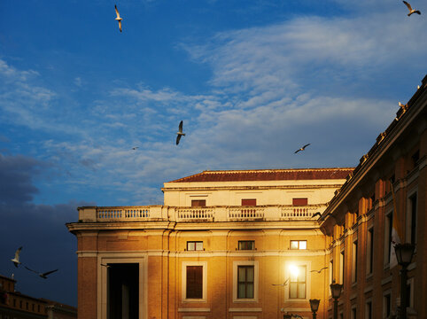 neo-classical architecture aligning Via della Conciliazione leading toward St. Peter's Square in Vatican City, Rome, Europe