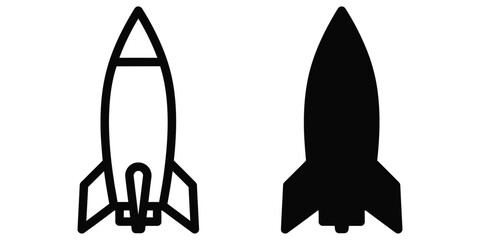 Black and white rocket ship icons for space travel and launch concepts Vector © Joy