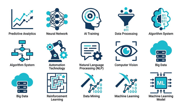 Machine Learning Model Icons Set.