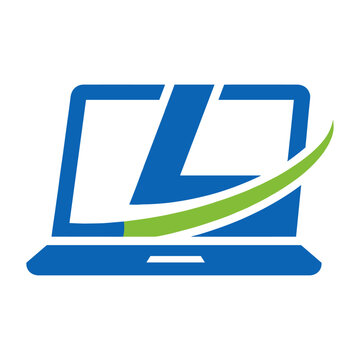 Modern Laptop Tech, Letter L with laptop icon logo flat vector design