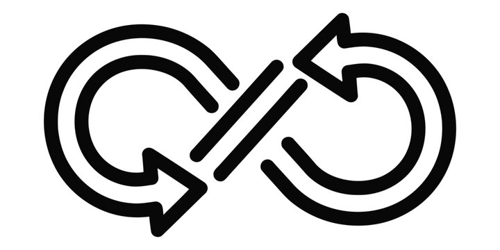Black infinity symbol icon with circular arrows representing continuous loop Vector