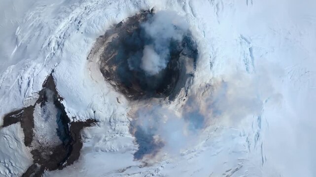 Volcanic crater of Mount Michael smoking