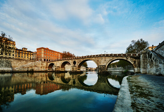 The Ponte Sisto, a historic pedestrian bridge spanning the Tiber River in Rome, Italy, Europe