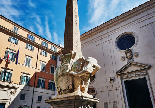 Elephant and Obelisk (built in 1667) monument located in the Piazza della Minerva in Rome, Italy, Europe 