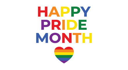 happy pride month text with rainbow heart on white background © AmanaKhan