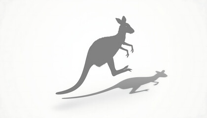 Fototapeta premium Kangaroo gray silhouette casts a soft shadow on a white surface to create a minimalist design.