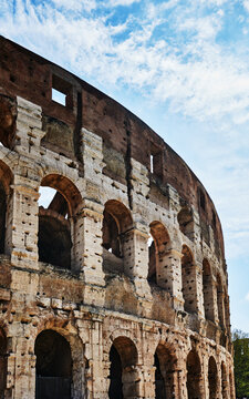 Architectural detail of the Colosseum, completed in 80 AD, the largest ancient amphitheatre ever built, located in the centre of Rome, Italy, Europe 