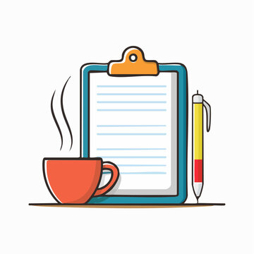Clipboard with Coffee Cup and Pen