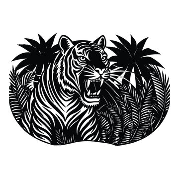 Tiger front angle roaring jungle darkness tonight