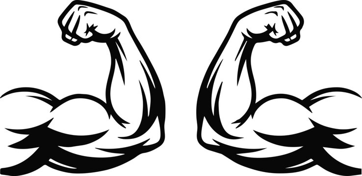 biceps emblem badge clenched fists bicep silhouette vector