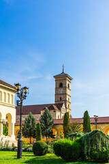 Naklejka premium View of catholic cathedral on sunny day in Alba Iulia, Romania, 2021