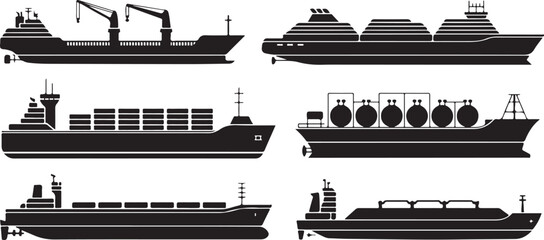 ship outline cargo tanker passenger ferry container vessel set icons © AIcon Star