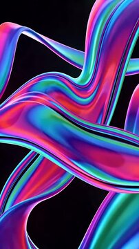 Vibrant intertwining neon ribbons in dynamic flow with futuristic movement