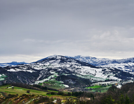 Snow covered Mountain range of San Marino, Europe 