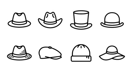 Fototapeta premium Hat Icons Collection, Headwear Vector Set, Fashion Accessories Graphics