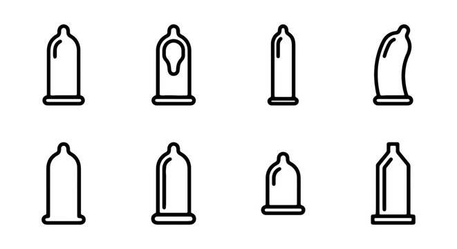 Condom Icons Set, Safe Sex Symbols, Protection Vector Graphics