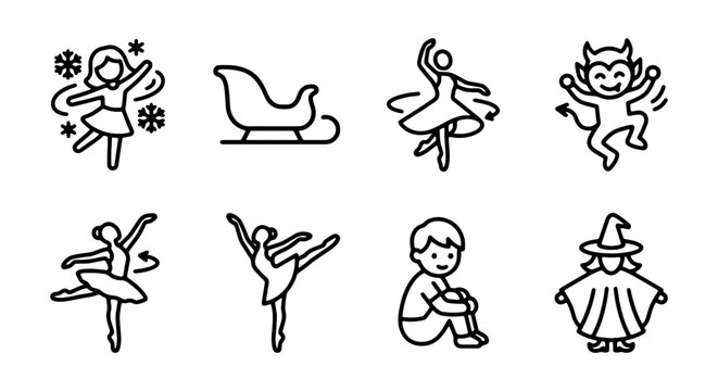 Ballet Dancer Icons, Winter Fun, Festive Characters, Vector Graphics