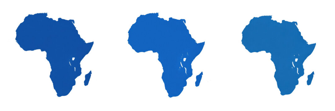 Set and collection of blue flat geographic map silhouette layout of Africa continent isolated on white transparent png background