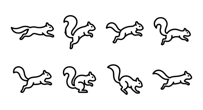 Squirrel Animation Sequence, Running and Jumping Vector Icons, Wildlife Motion Graphics