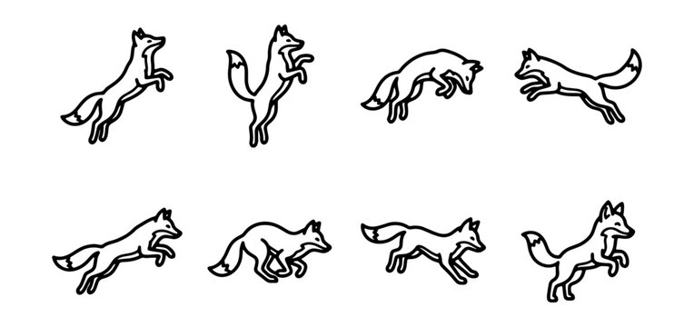 Fox Animation Sequence, Jumping and Running Foxes, Vector Icons for Motion Graphics