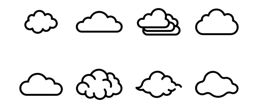 Cloud Icons Set, Weather Symbols, Cumulus Cloud Graphics, Sky Elements, Vector Art