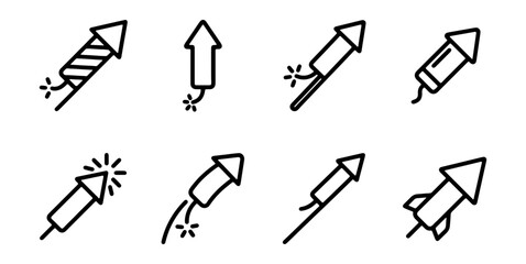 Firework Icons Set, Celebration Rockets Vector Graphics, Festive Pyrotechnics © MRHASAN