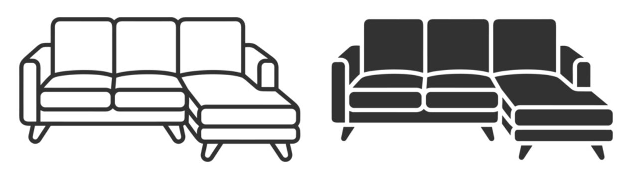 modern sectional sofa icon set in line and solid style vector illustration on transparent background