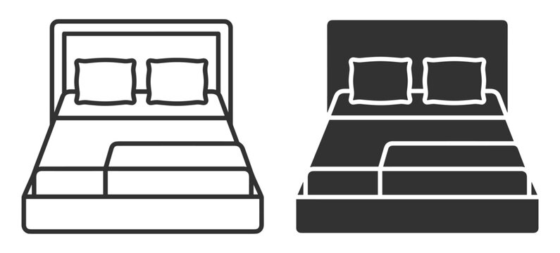 double bed line and solid icon set vector illustration on transparent background