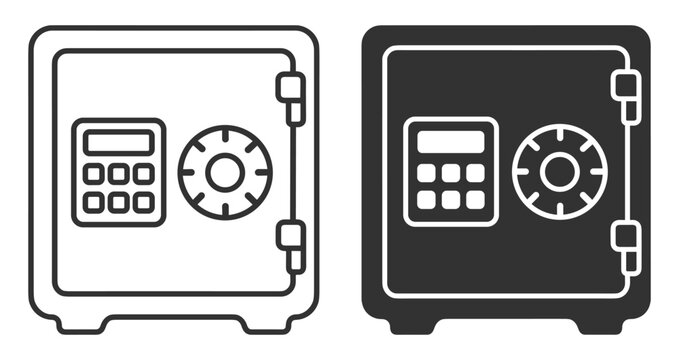 digital safe lock icon set with keypad and combination dial security device on transparent background