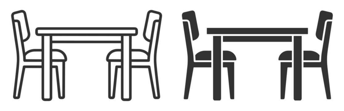 dining table and chairs furniture icon set vector illustration on transparent background