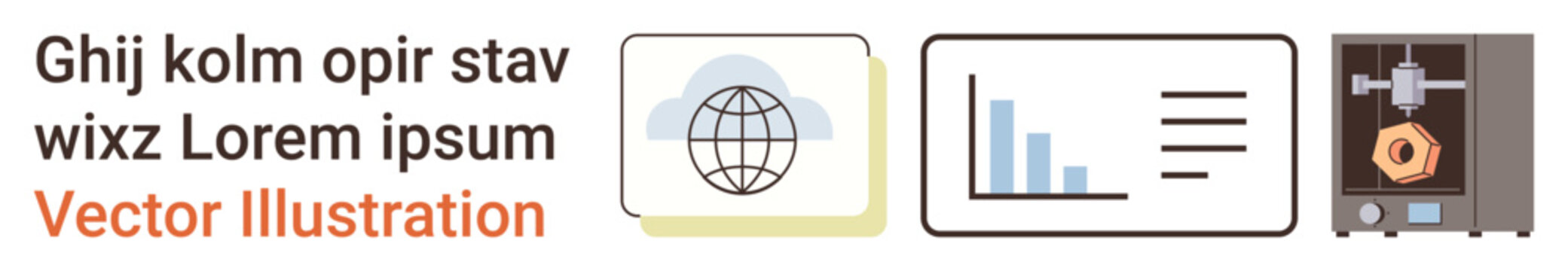 Digital transformation, global network, data analytics, 3D printing, innovation, modern technology. Globe icon, bar graph 3D printer. Global connectivity and data analytics concept