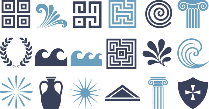 ancient greek ornamental symbols set with decorative elements for design and art projects vector illustration collection.