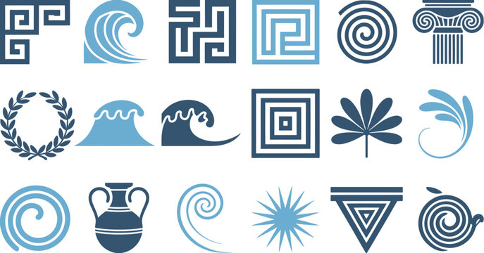 ancient greek ornamental symbols set with decorative elements for design and art projects vector illustration collection.