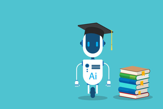 Artificial Intelligence Learning Assistant Robot Studying Books Education Technology Concept	
