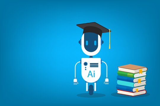 Artificial Intelligence Learning Assistant Robot Studying Books Education Technology Concept	
