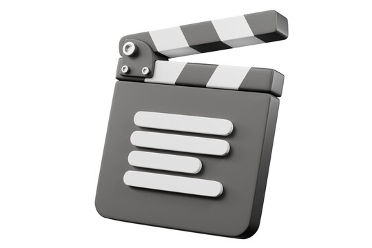 3d clapperboard text icon. script concept. minimal cartoon movie slate and text lines for creative workflow and video planning. isolated on white transparent background. 3d render.