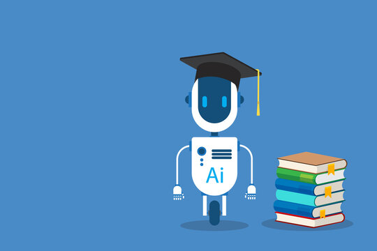 Artificial Intelligence Learning Assistant Robot Studying Books Education Technology Concept	
