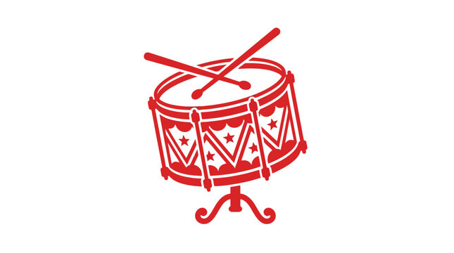 red snare drum with crossed drumsticks on white background