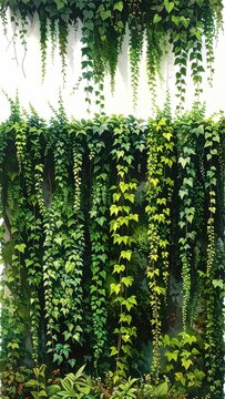 Lush green vines cascade down a textured column, creating a verdant curtain