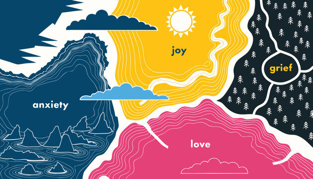 Emotional Map Vector Topography Joy Grief Anxiety Love Terrain Psychology Health
