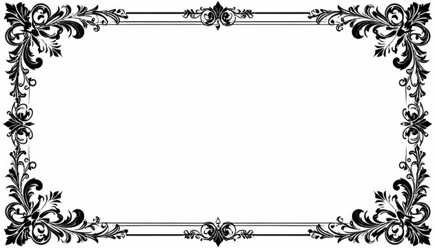 Ornate vintage floral rectangular border in black and white.
