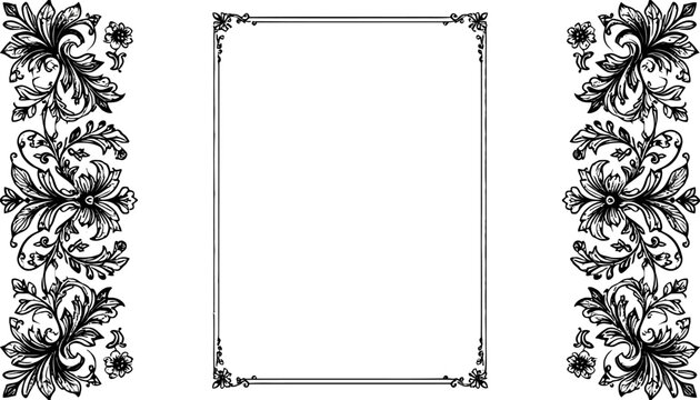 Sophisticated rectangular frame with ornate floral side borders.