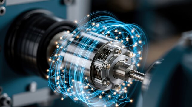 Blue Light Surrounds Rotating Metal Component in Industrial Setting