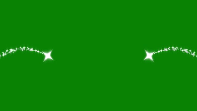 Whimsical pixie dust magical particle effects over chroma key green screen background showing sparkling white stars flowing across the frame for vfx and video transitions