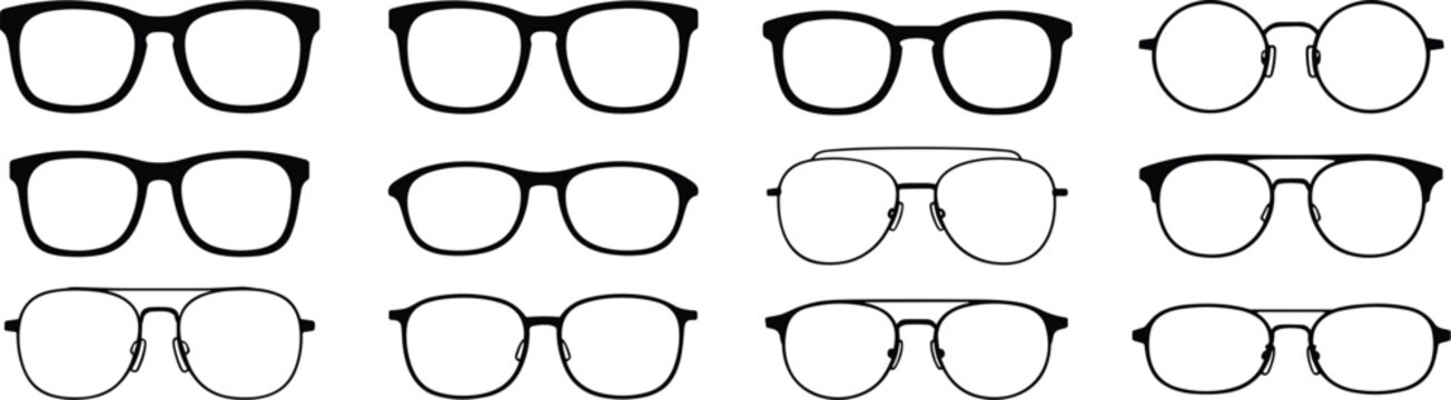 Collection of twelve black silhouette eyeglasses frames